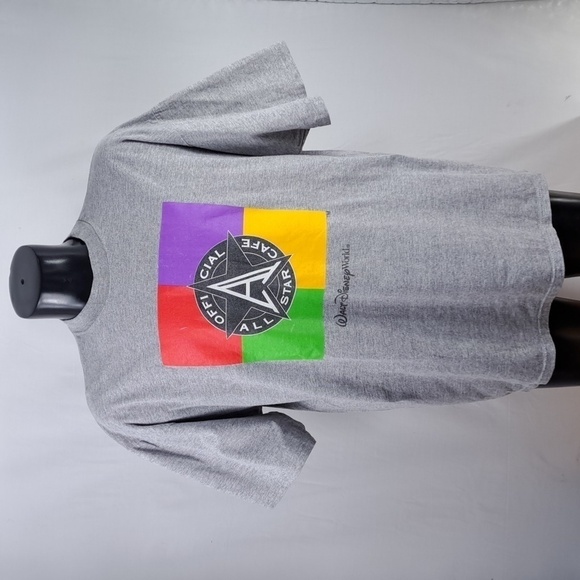 Y2K Disney's Park All Star Cafe colorblock spellout grey XL casual t-shirt - Picture 1 of 5